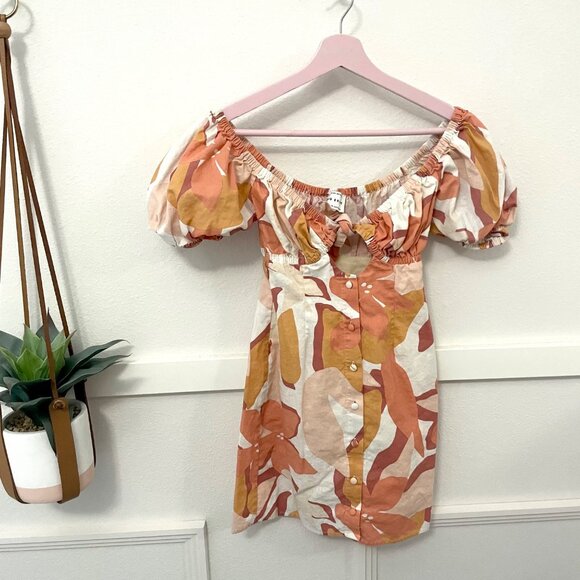 Sabo Skirt Enga Dress Orange Pink Floral Short Sleeve Size XS - Picture 2 of 6